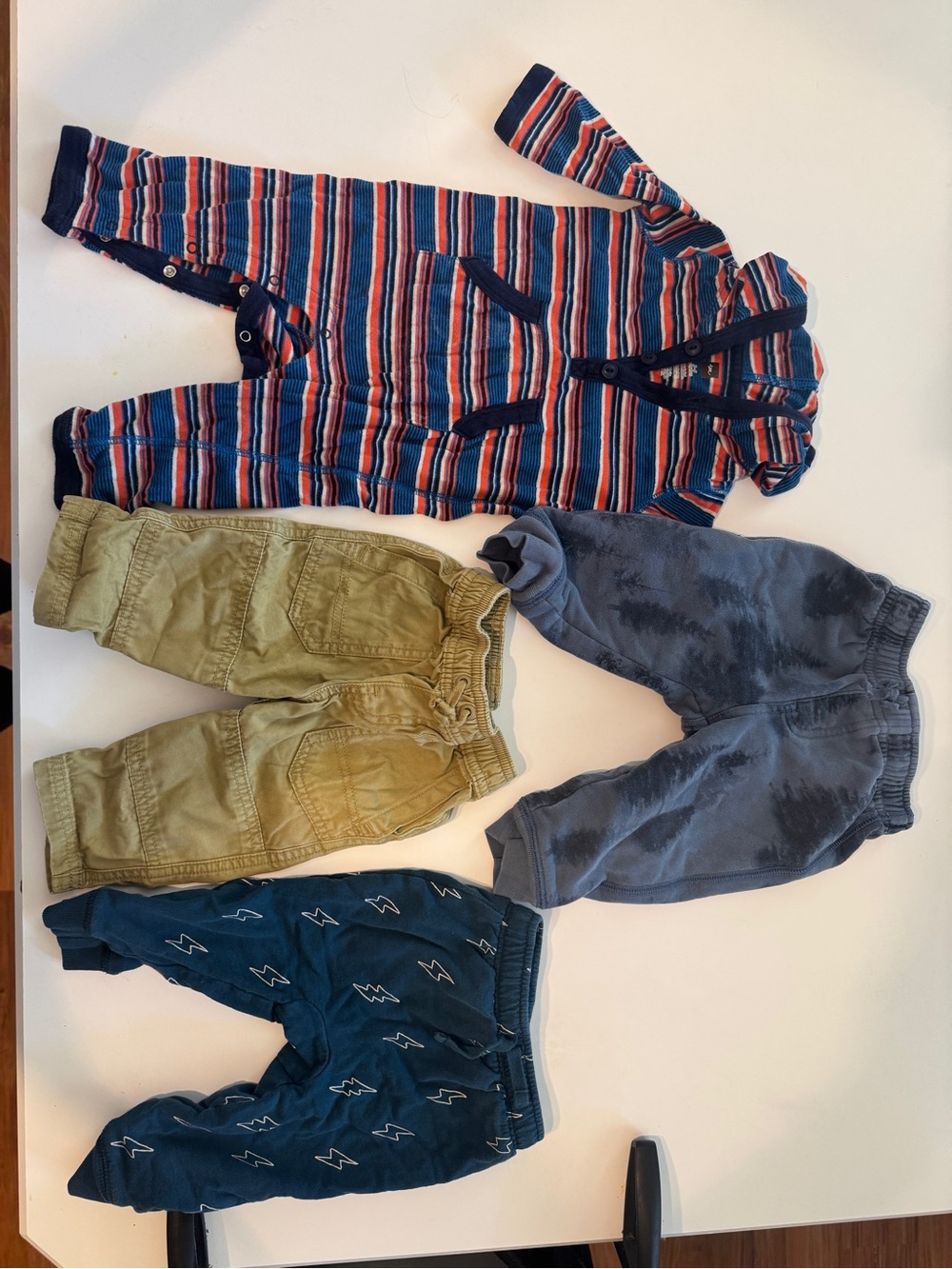 Tea Collection bundle. Striped Hooded One-Piece + 3 Pants
